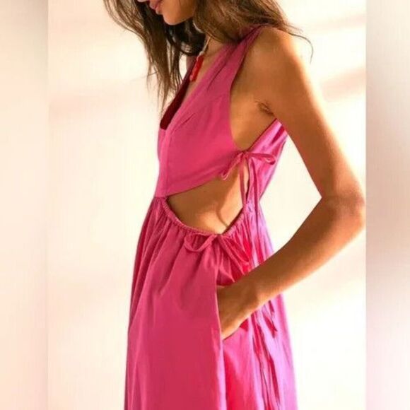 Free People OB1734765 Women's Sz S Magentiful Pink Fabiana Midi Dress - Picture 14 of 15